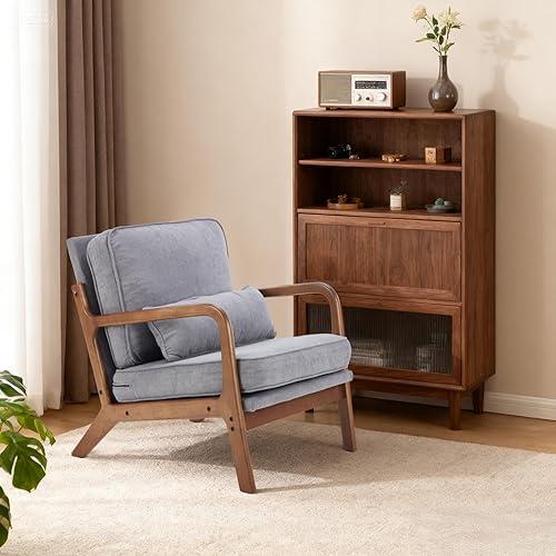 Miniatura 7 de DUMOS Juego de 2 sillas modernas de mediados de siglo, sillas decorativas con brazos y cojín de cintura, sillas de lectura para adultos, silla de