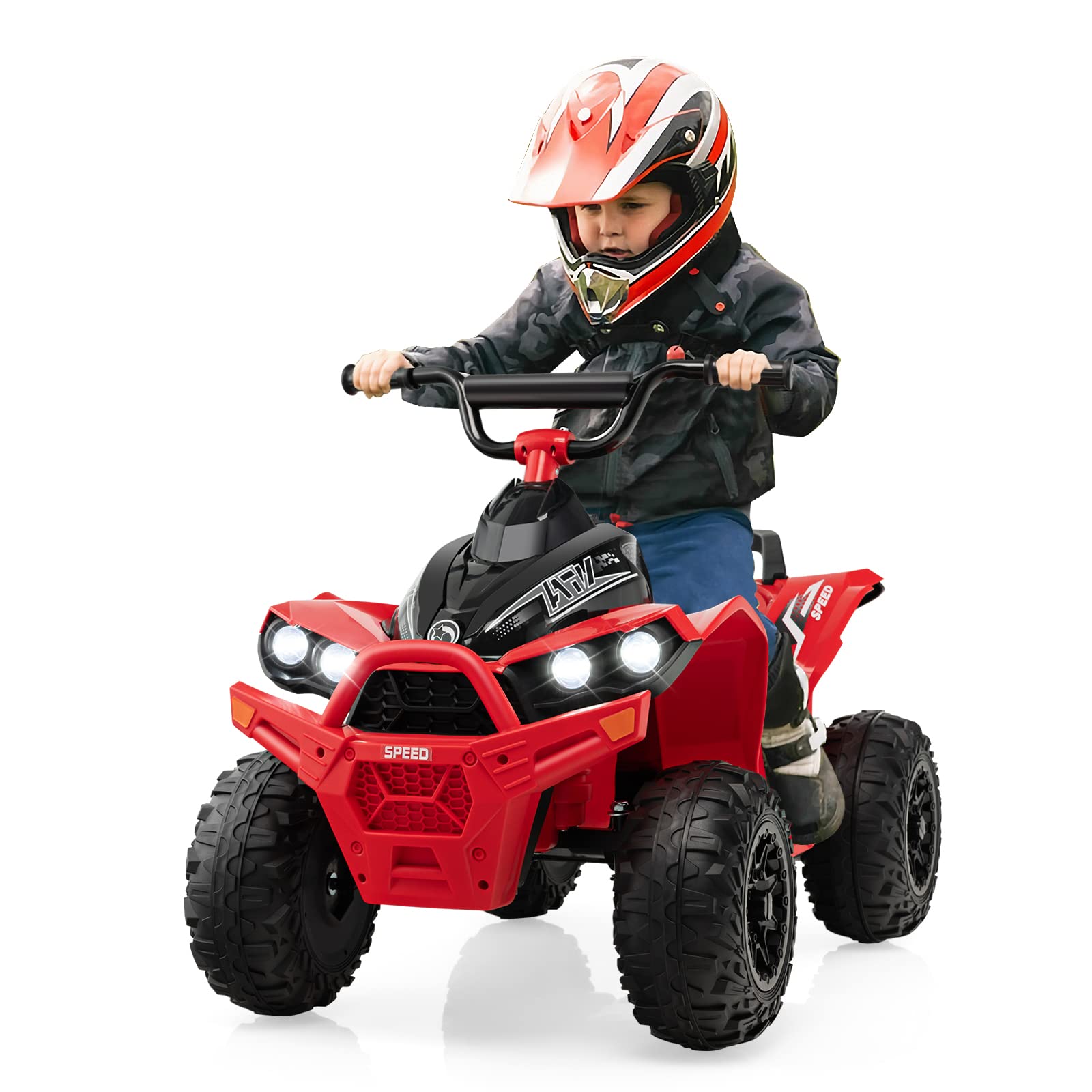 DREAMADE Kinderquad ATV, 12V Elektroquad mit LED-Lichtern,Hupe, Musik & Ladegerät, 2,15-4,3 km/h, Elektrofahrzeug für Kinder 3-8 Jahre (Rot)