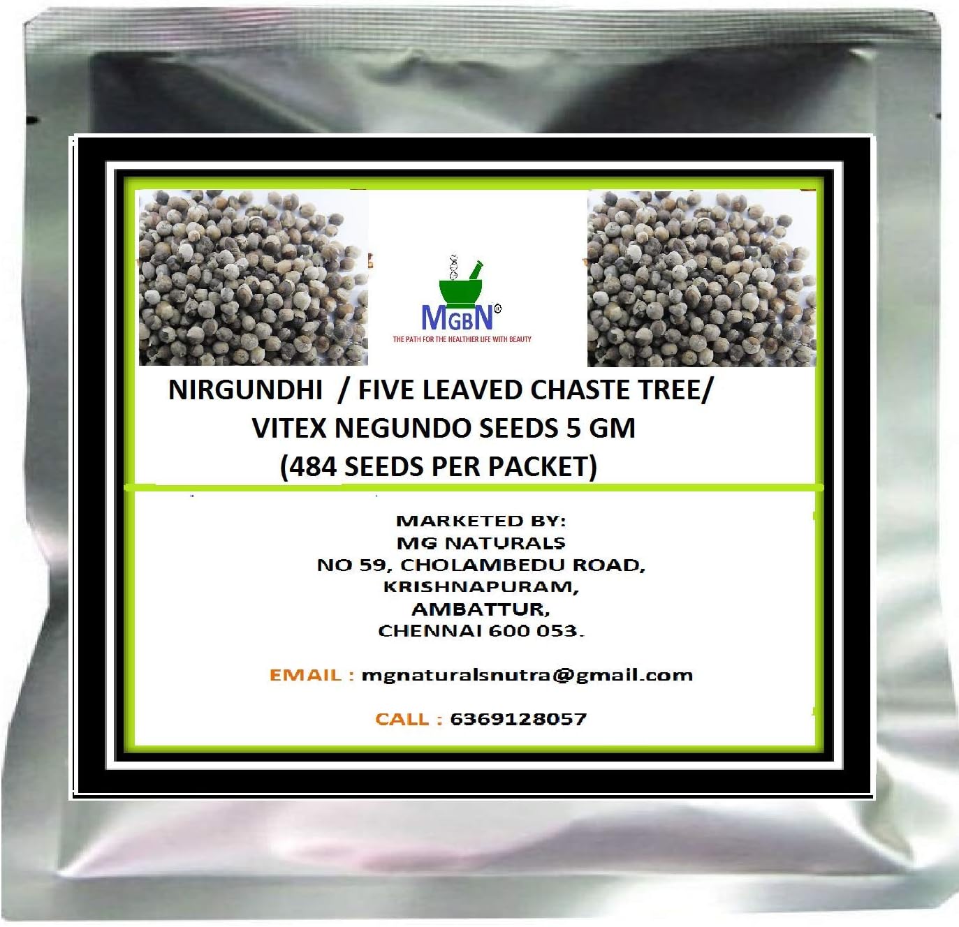 NIRGUNDHI/FIVE LEAVED CHASTE TREE/VITEX NEGUNDO SEEDS 5 GM (484 SEEDS PER PACKET)