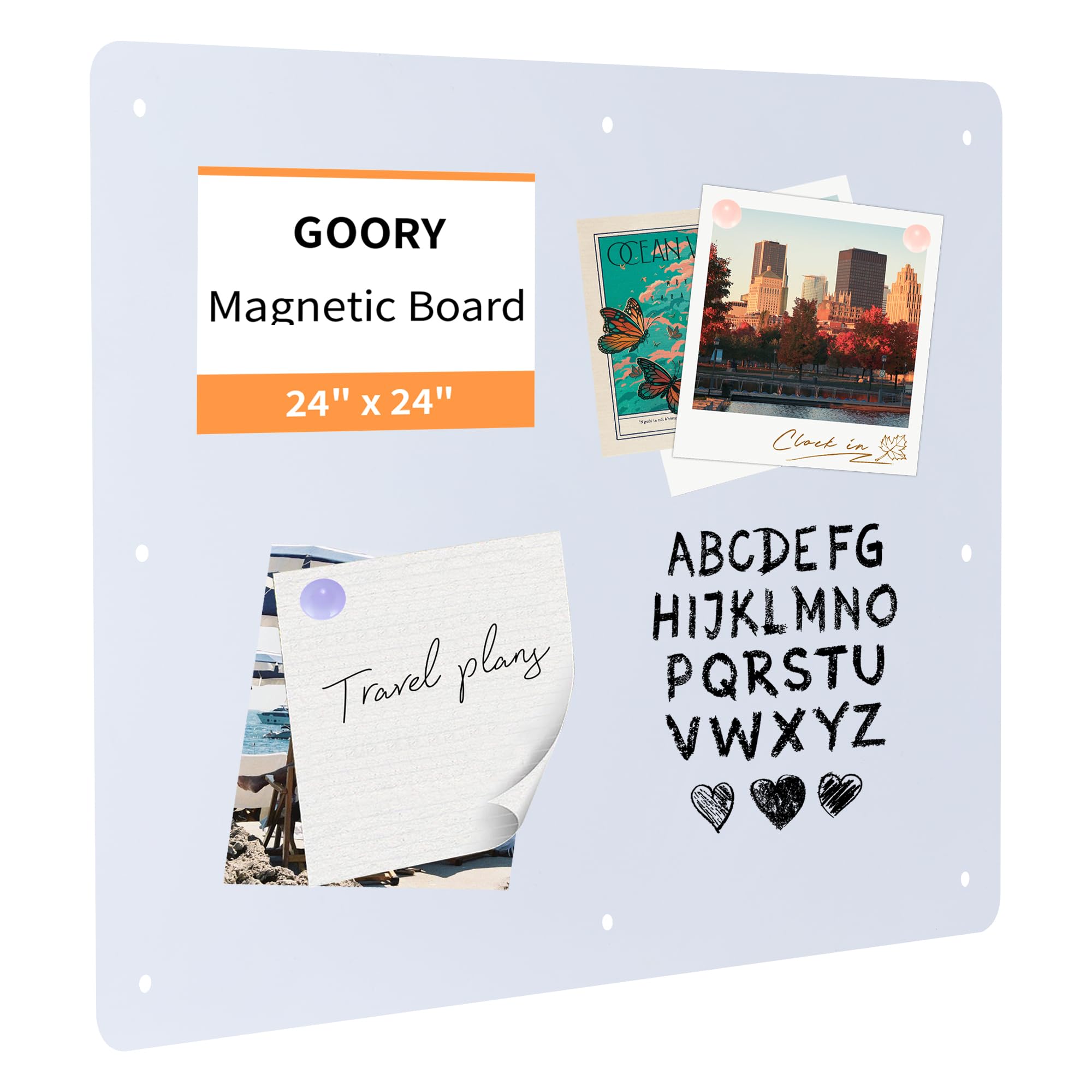 GOORY Magnetic Wall Board - 24" x 24" - Memo & Vision Bulletin Board for Home, Office and Classroom - Pre-drilled Mounting Screws Large Frameless Magnet White Wall Board
