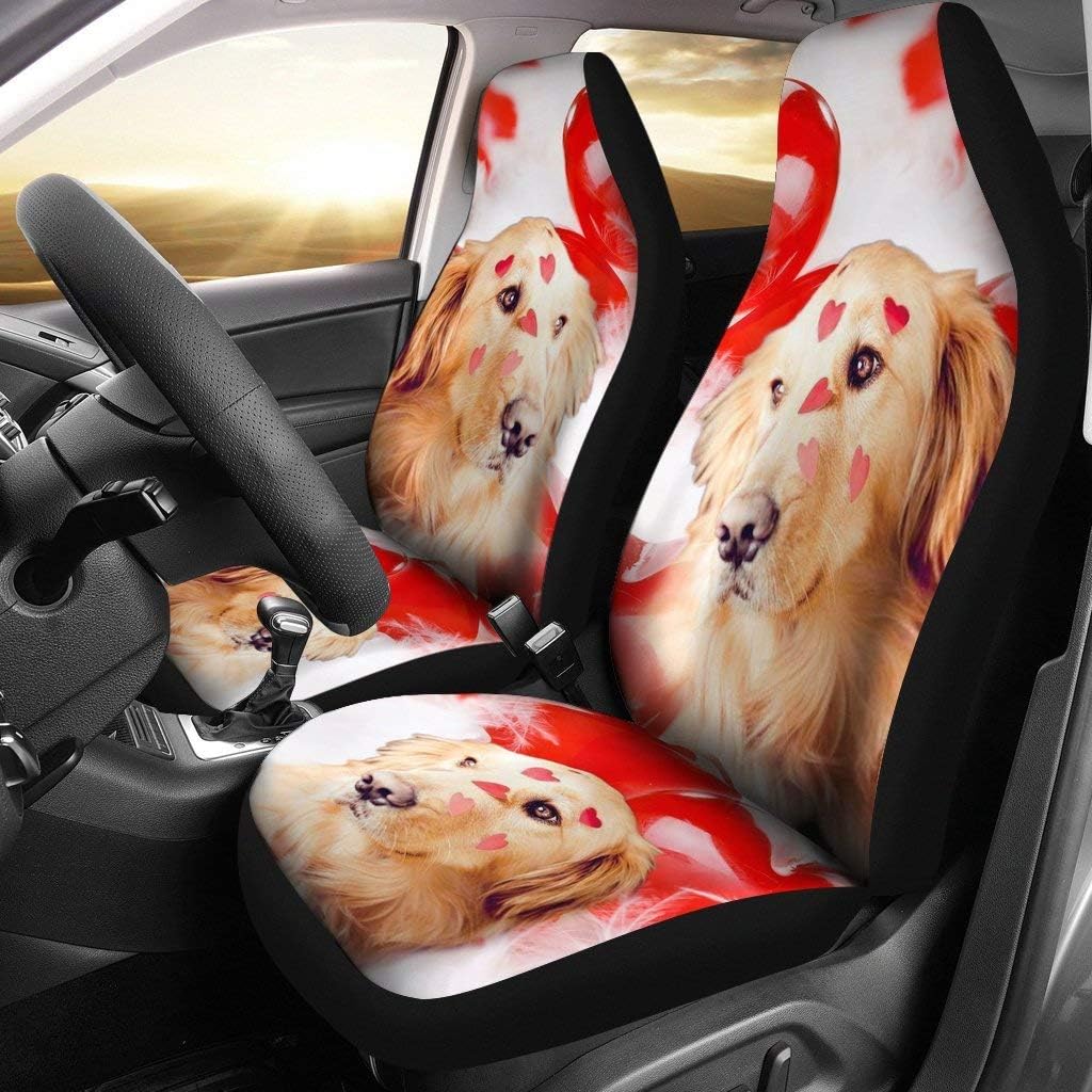 Golden Retriever with Heart Print Car Seat Covers