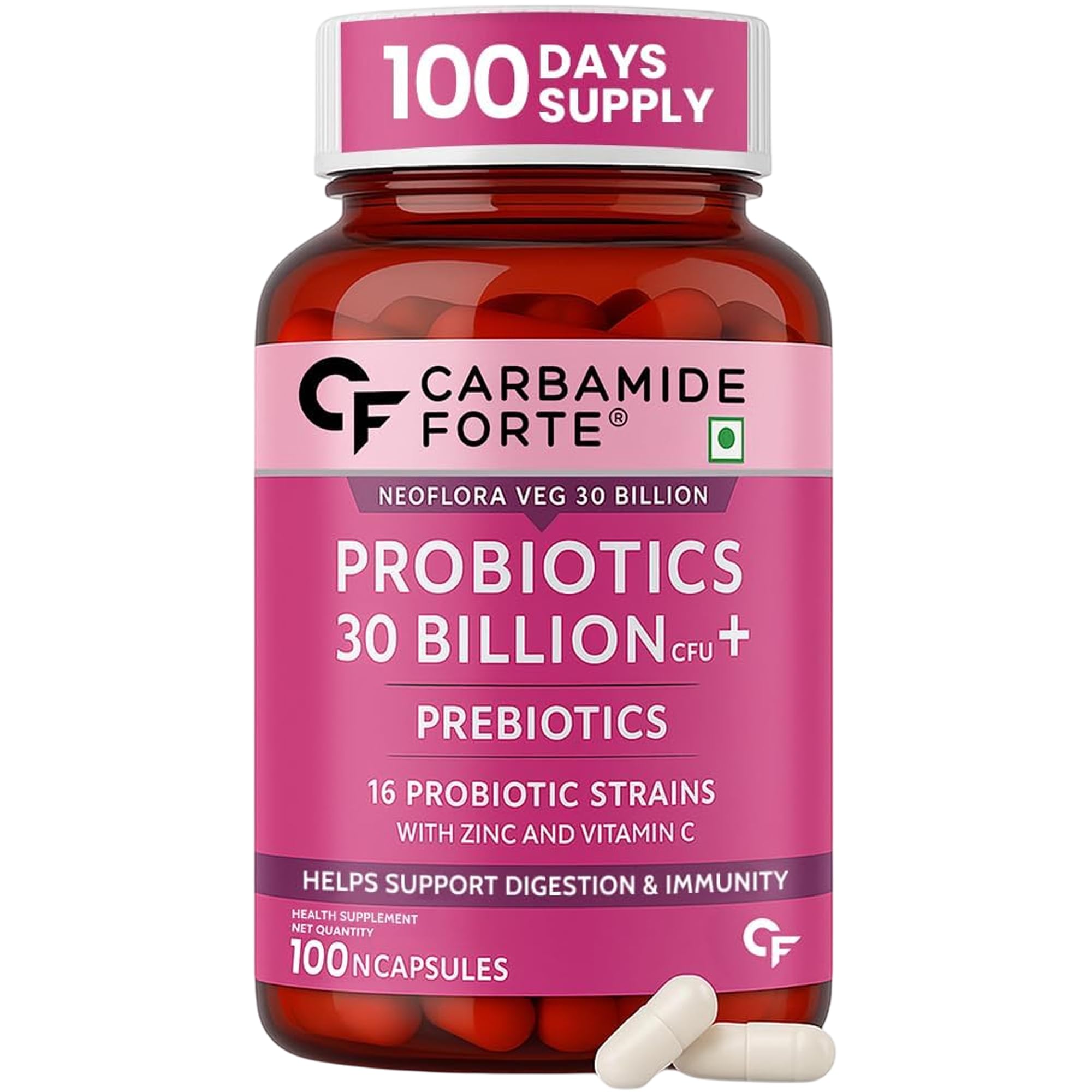 Carbamide Forte Probiotics For Women & Men- Probiotics 30 Billion Supplement - Probitics for Gut health, Digestive Immune Vaginal & Urinary Health - 100 Veg Capsules