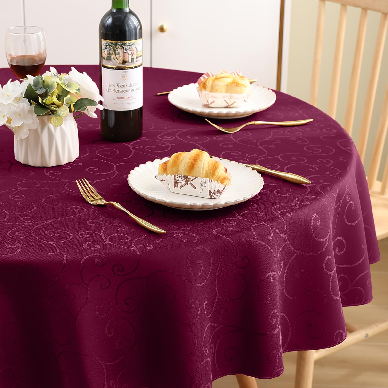Homaxy Table Cloth Round 150 cm, Washable Polyester Jacquard Tablecloth - Image 2