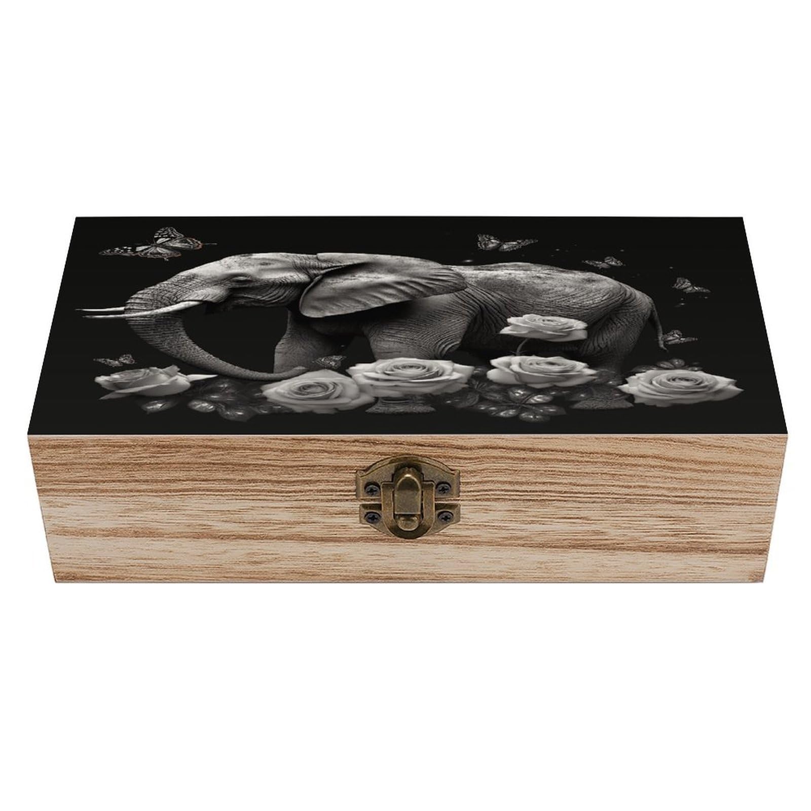VstaDank Elephant And Butterfly Wooden Storage Box Decorative Jewelry Case with Lids Exquisite Wood Box Letters Gifts Acacia Wood Boxes Fashion Wooden Keepsake Boxes for Men Women
