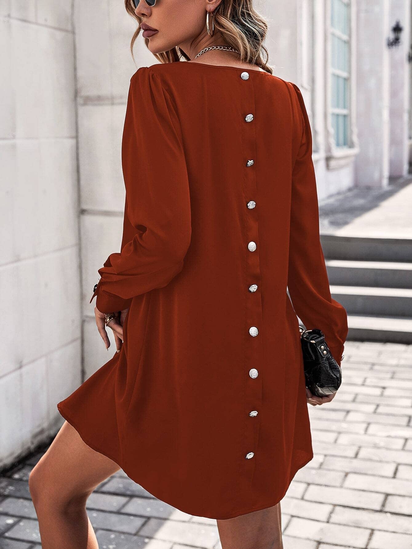 ANHCRA Semi Formal Dresses Solid Button Back Tunic Dress (Color : Rust Brown, Size : L) : Buy Online at Best Price in KSA - Souq is now Amazon.sa: Fashion ANHCRA Semi Formal Dresses Solid Button Back Tunic Dress (Color : Rust Brown, Size : L) : Buy Online at Best Price in KSA - Souq is now Amazon.sa: Fashion