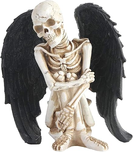 Estatuas de calavera de ala de ángel negra, figuras de esqueletos de resina para estantes del hogar, porche, patio, jardín, decoración de chimenea,