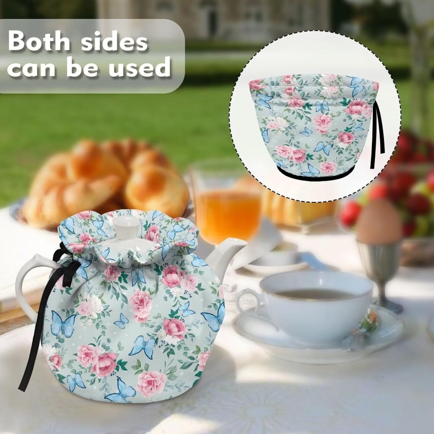 Pink Rose Tea Cozies Cover of TeapotsTea Pot Cosy with Elastic Band Tea Cozy Teapots Dust Covers Insulated Kettle Cover Keep Warm, Portable Breakfast Warmer for Home Kitchen image 4