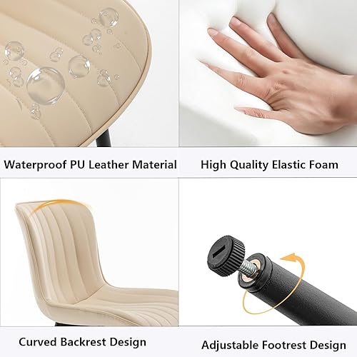 Miniatura 4 de Juego de 4 sillas de comedor de cuero, sillas de comedor tapizadas con patas de metal, silla de comedor moderna para comedor, cocina (beige)