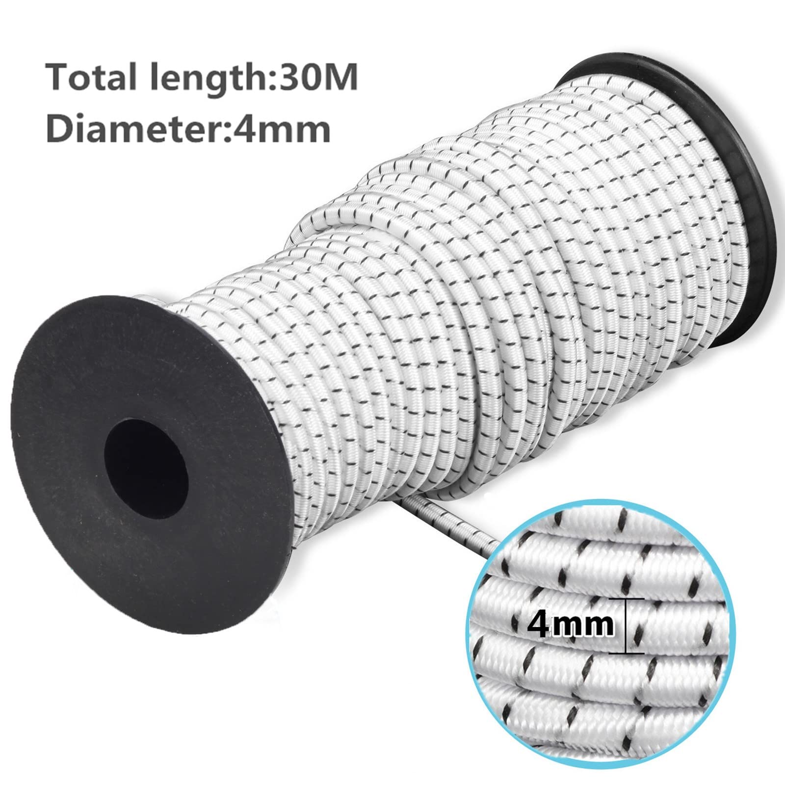 4 mm x 30 M, corda di sicurezza elastica nera, per il fissaggio di progetti fai da te
