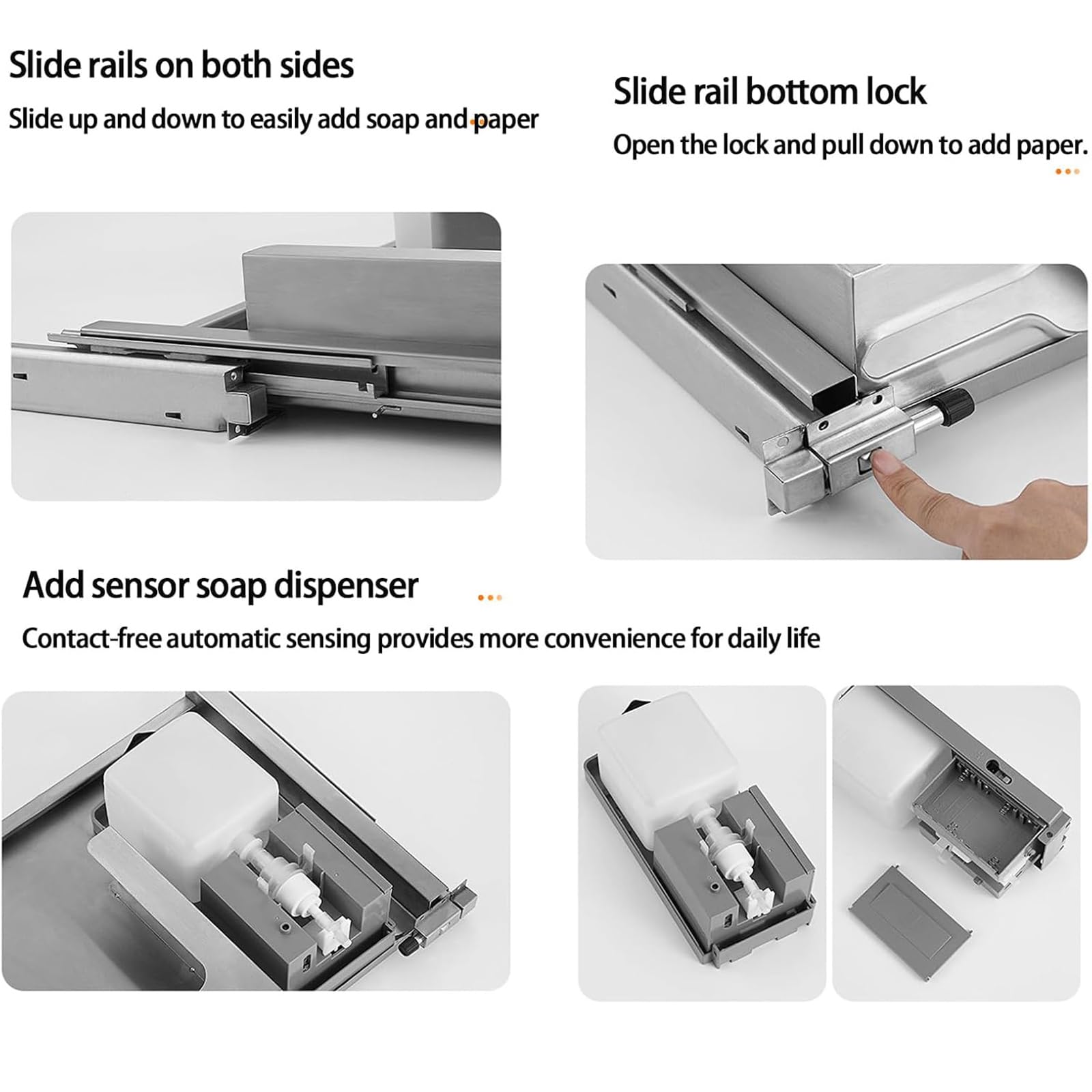 Dispensador automático de jabón 2 en 1 con soporte para rollo de papel higiénico, 1000 ml, para baño o cocina