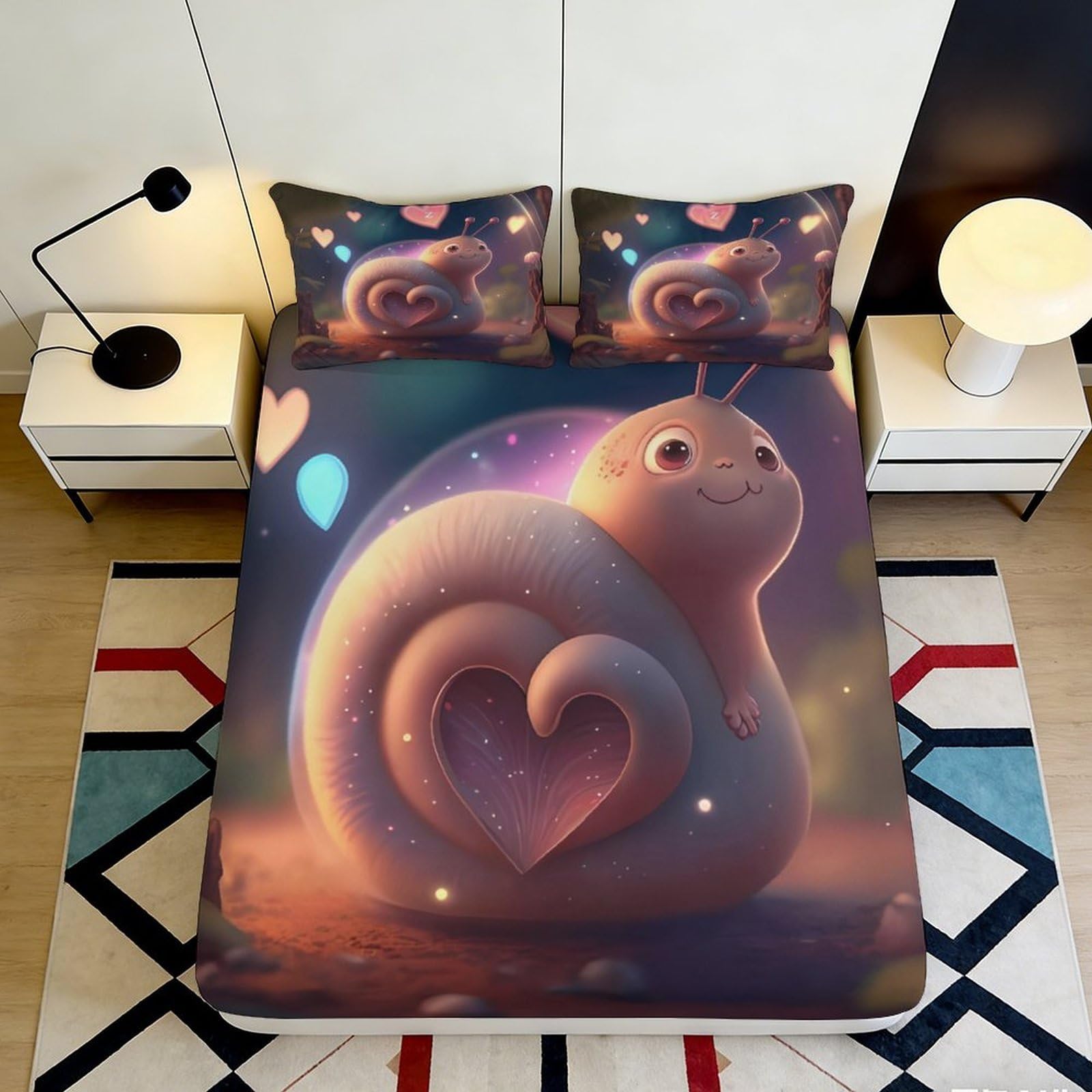 Jqzkxnhpbr Style-7 3D Printed Snail Heart Fitted Sheet Microfiber Soft Anti-Slip Bed Cover For Bedroom Guest Room Decor Easy Care 90X200x25cm