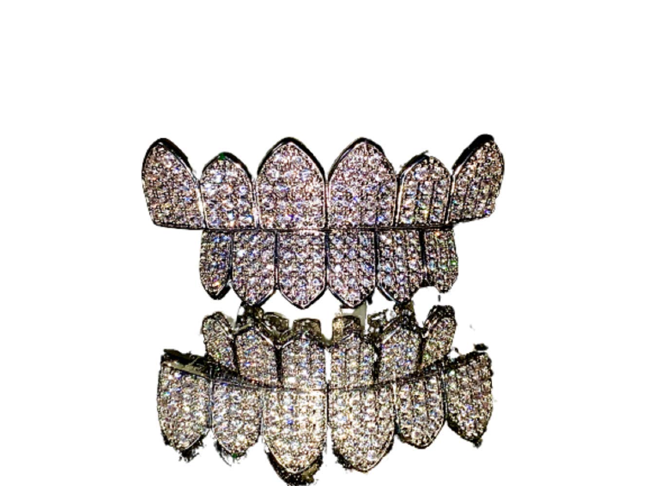 Buy 14k Iced Joker White Gold Grillz Finish for Mouth Top Bottom Hip