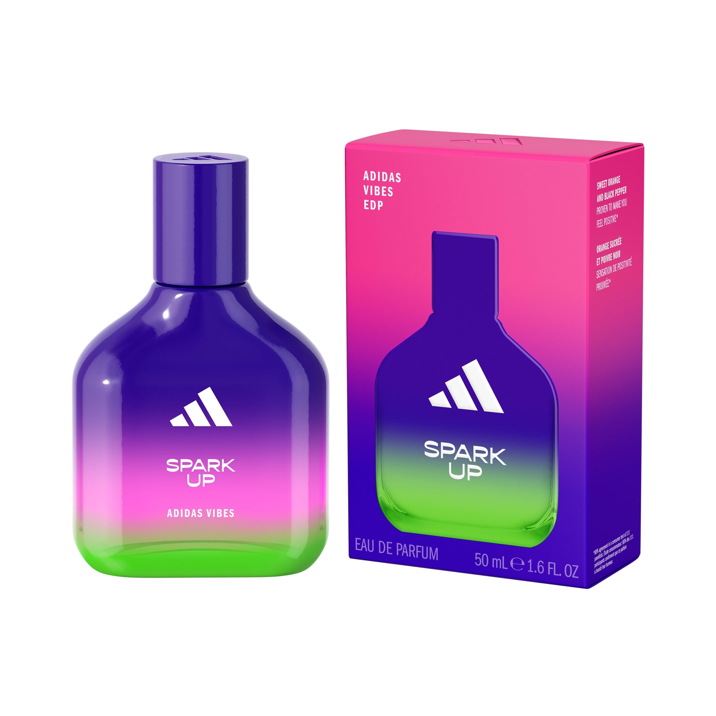 adidasVibes Spark Up Eau de Parfum 1.6 fl oz (Pack of 1), Notes of Fruity Floral, Orange, and Black Pepper, Unisex Fragrance, Long Lasting, Sporty Fragrance, Travel Size