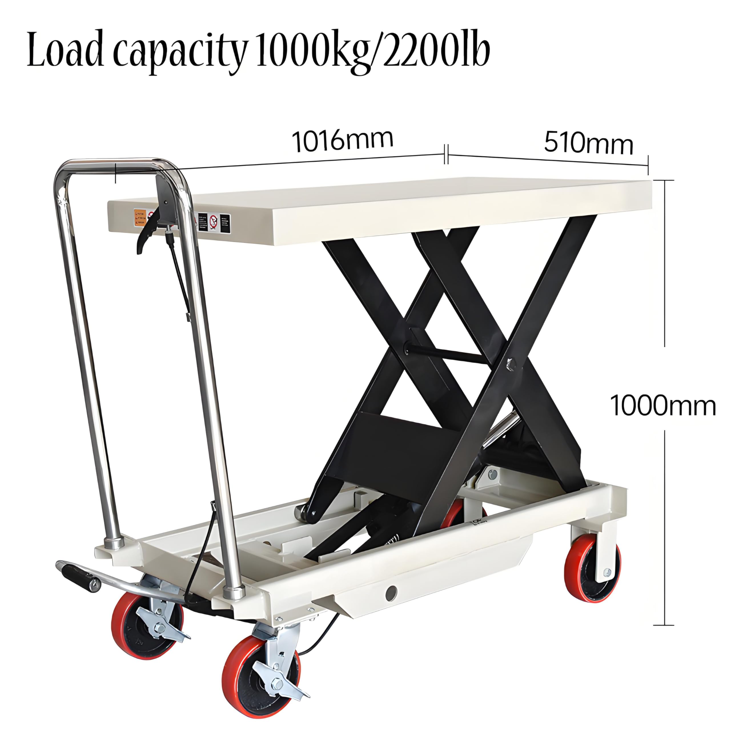 Manueller hydraulischer Gabelstapler Mobile Hebebühne Lagerwagen Faltbarer Scherenhubwagen (Tischgröße 1016 x 510 mm Höhe 1000 mm) - Strapazierfähig Einfach zu Manövrieren