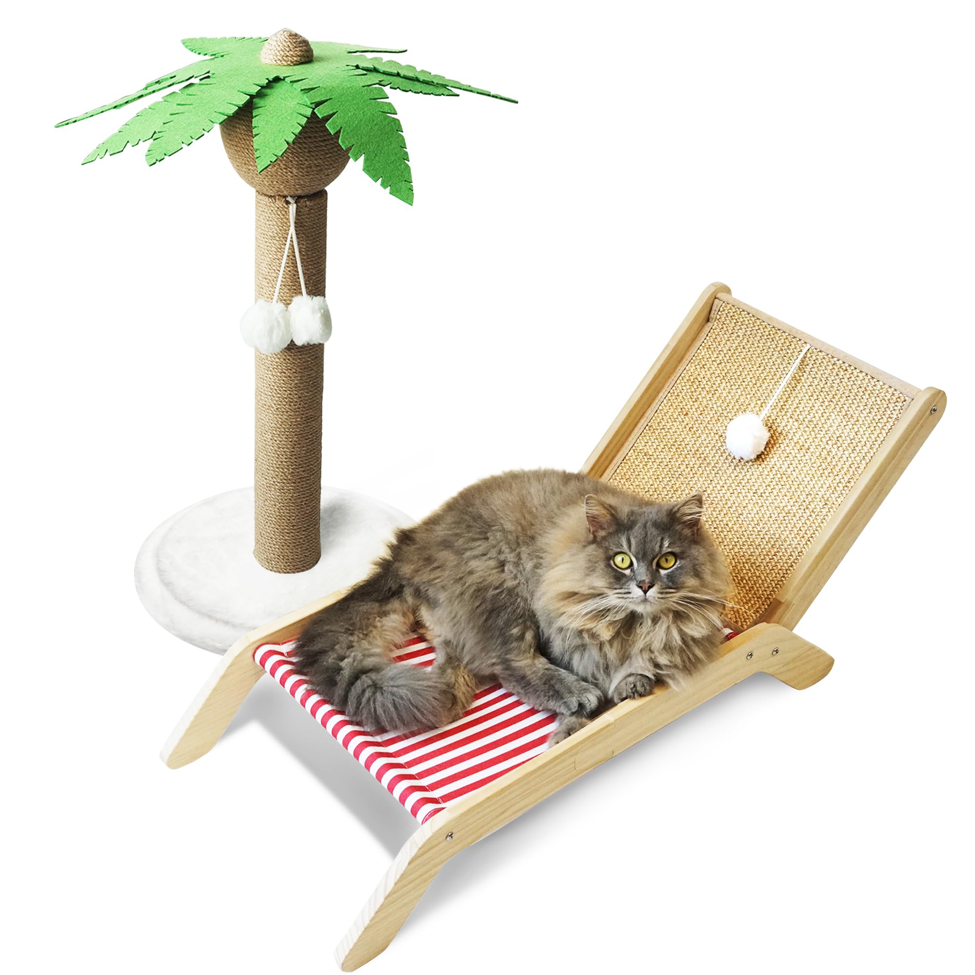 Amazon.com : PETKARAY Cat Hammock with Coconut Palm Tree Scratching Post,  Cozy Beach Chair Elevated Cat Beds, Original Lounger for Indoor Cats : Pet  Supplies