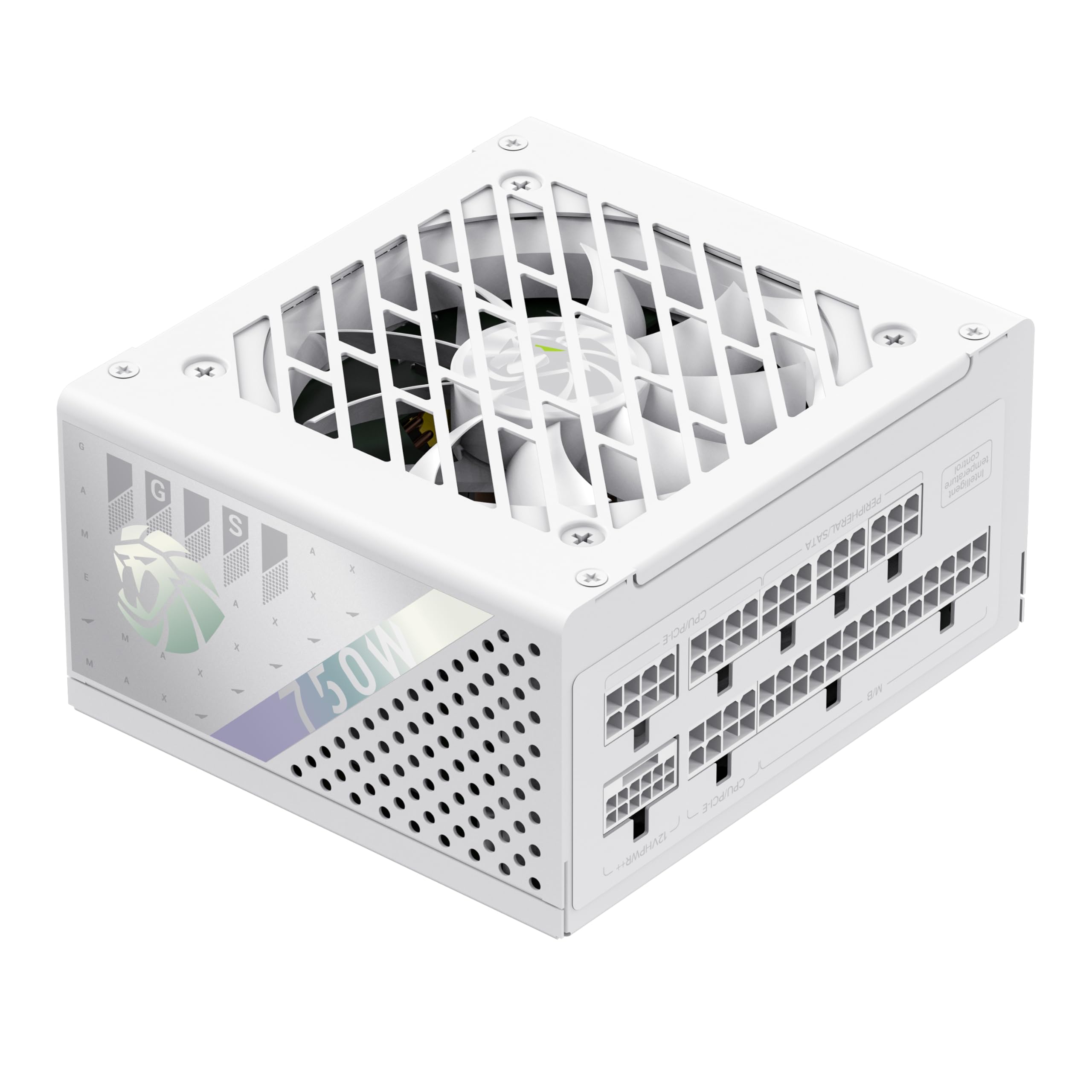 GAMEMAX GS 750G WH SFX zasilacz PC 750W, w pełni modularny, 80 Plus Gold, wysokiej klasy japońskie kondensatory, wentylator FDB, APFC+LLC+DC-DC, 9 zabezpieczeń