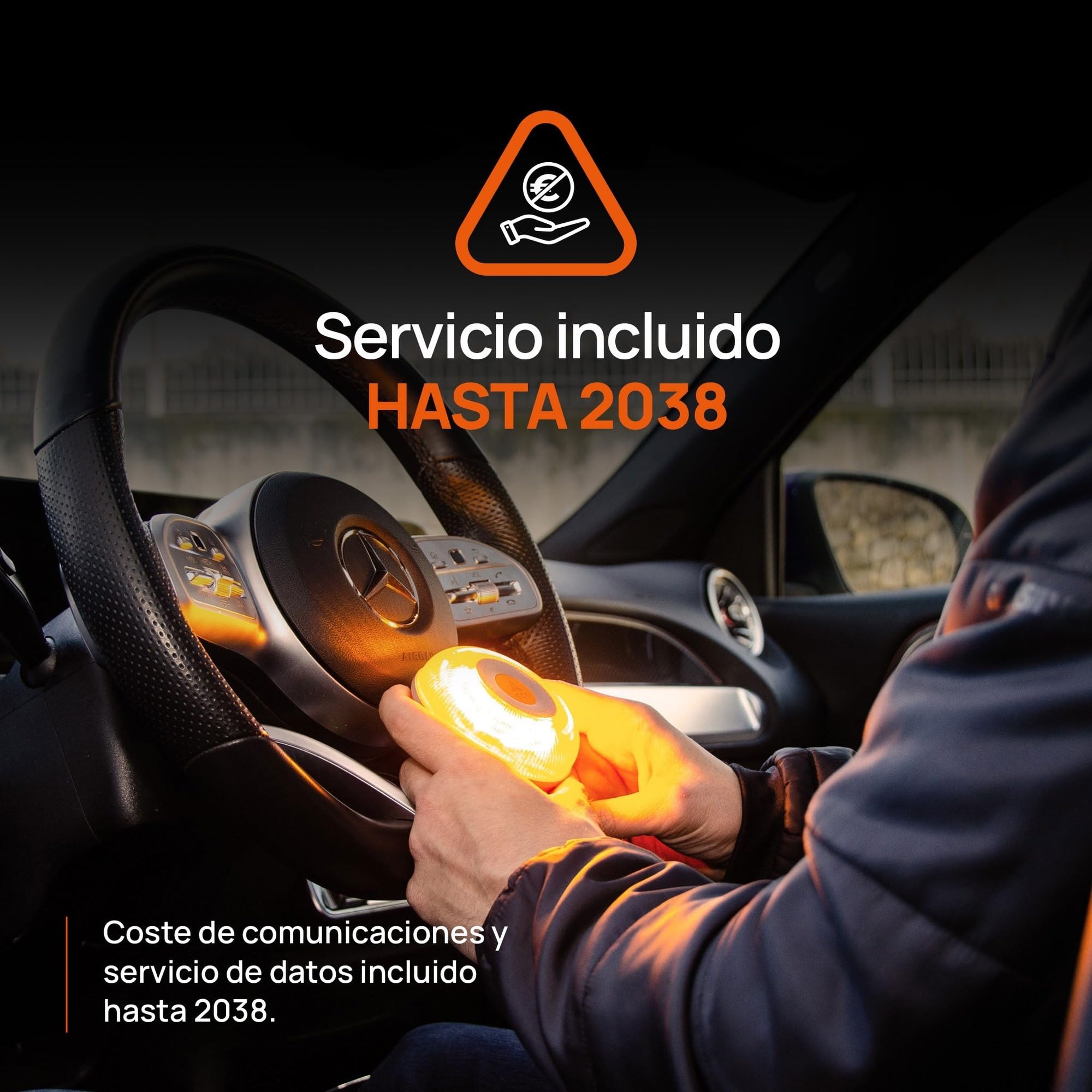 FlashLED SOS Luz de Emergencia para coche homologada, Baliza V16 Conectada Obligatoria DGT 2026, SIM y servicio hasta 2038, Cobertura profunda y Geolocalización