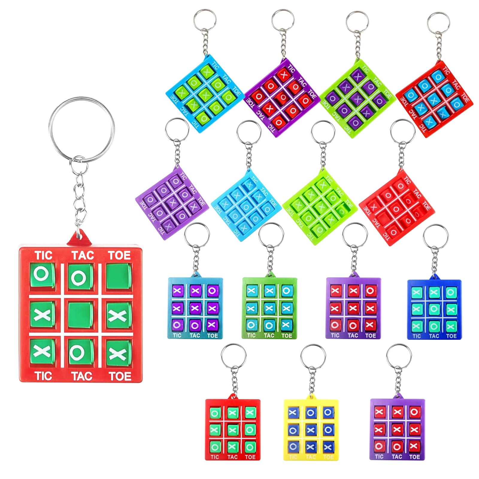 Tic Toe Tac Keychain, Tic Toe Tac Game Pendant Keyrings, Plastic Keyholders Party Favors, Mini Game Backpack Clip, Assorted Colours Fidget Key Fob, Key Chains for Kids Birthday Gifts