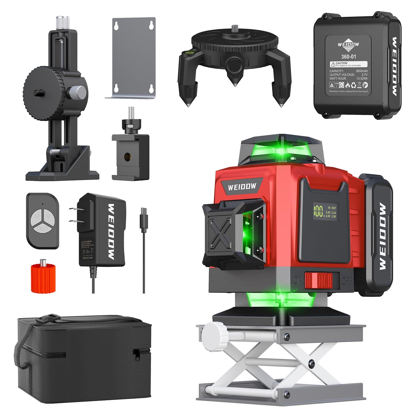 Weiddw laser level Self Leveling 16 Lines 4×360° for Picture Hanging and Construction, High-capacity Lithium Battery（Safety Class ll, <1mW power output.）