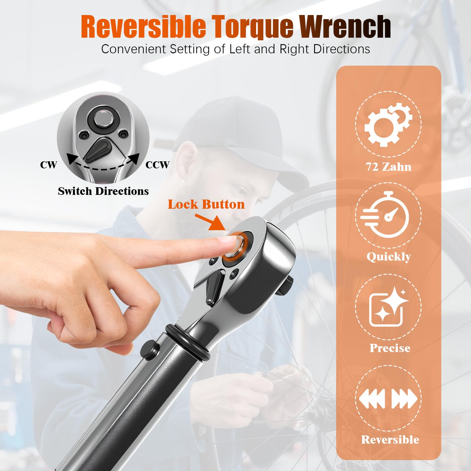 Clé Dynamométrique 1/4'', 2-24Nm, Précision ±3% avec 72 Dents, Clef Dynamometrique Réversible, Clés Dynamométriques avec Barre D'extension 100mm, Kit D'entretien pour Vélo, Moto et Voiture