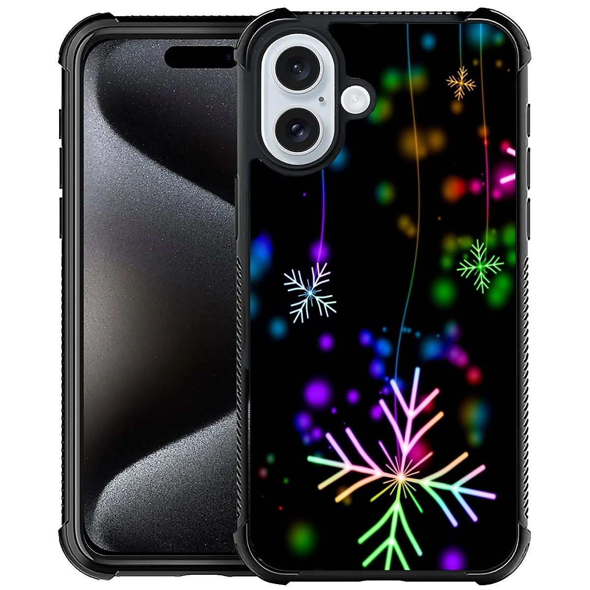 CARLOCA for iPhone 16 Case,Snowflakes Colorful Glare Pattern Ultra Protection Shockproof Soft Silicone TPU Non Slip Back for iPhone 16