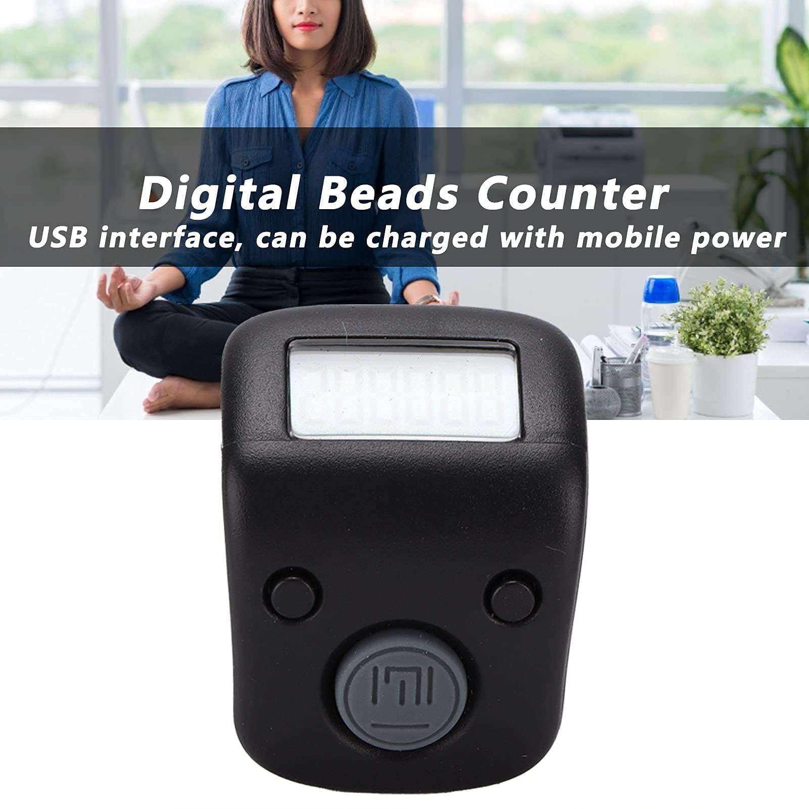 Contatore di Perline Digitale Nero, Forma ad Anello, Mini Strumento per Conteggio Buddista, Accessorio per Meditazione, Design Portatile