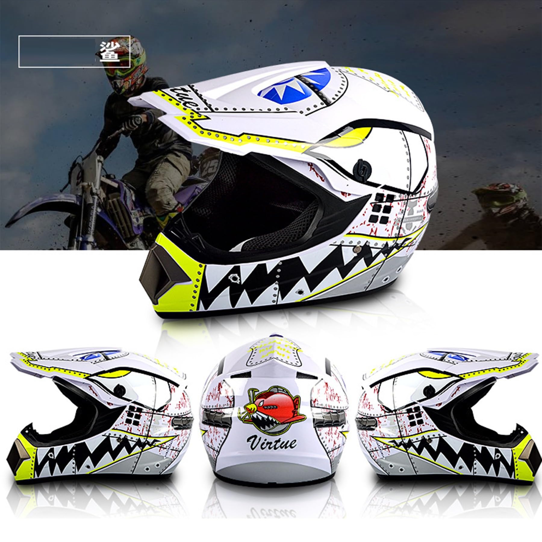 Casco da motocross Fullface MTB per bambini, guscio in ABS, casco da moto da uomo e da donna, downhill, casco da moto per bambini, ATV, con occhiali