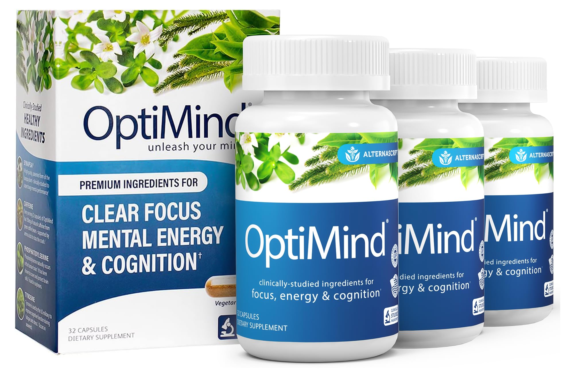 Optimind Bacopa Monnieri Brain Supplement for Memory and Focus, Nootropics with Phosphatidylserine, Huperzine A, Non-GMO, Clinically Studied Ingredients, 96 Capsules