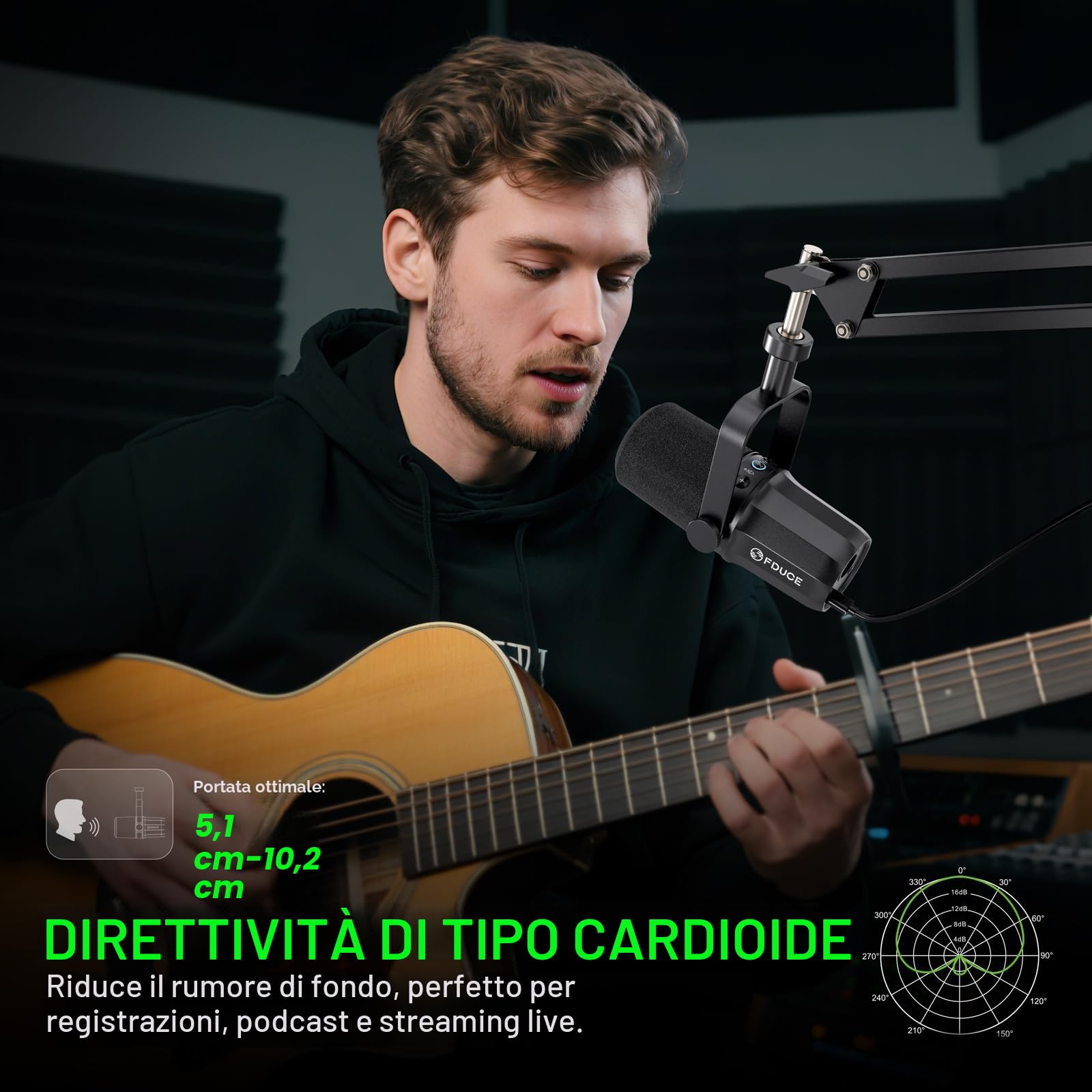 FDUCE SL40+ Microfono dinamico, kit microfono USB/XLR per podcasting, giochi e streaming, uscita cuffie integrata, pulsante mute, pulsante guadagno