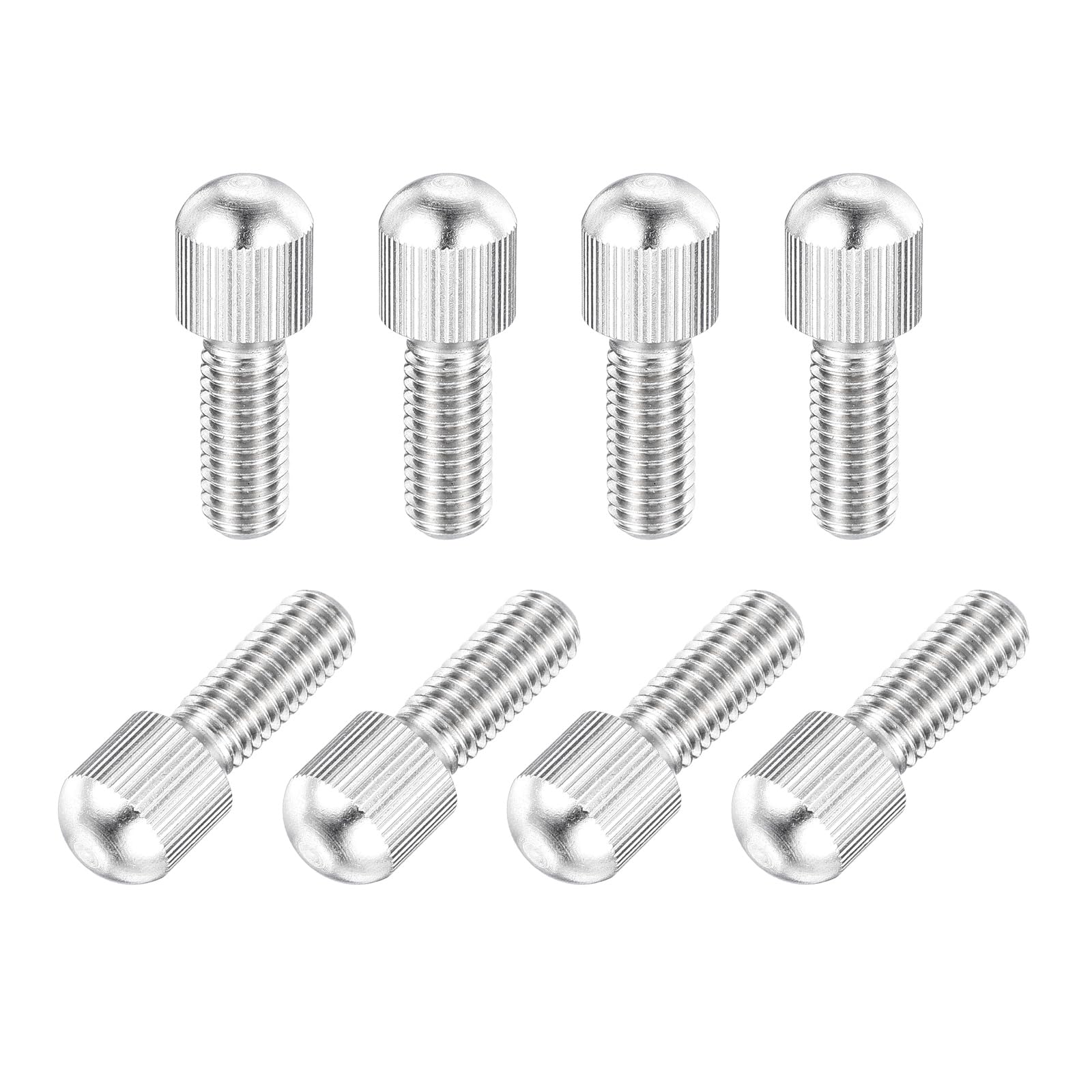 sourcing map 8 Pcs Small Knurled Thumb Screws, M8 x 20mm 304 Stainless Steel Male Flat Head Thread Knurled Thumbscrews Bolts Fasteners for Lighting Household, Electronic, Machine (Silver)