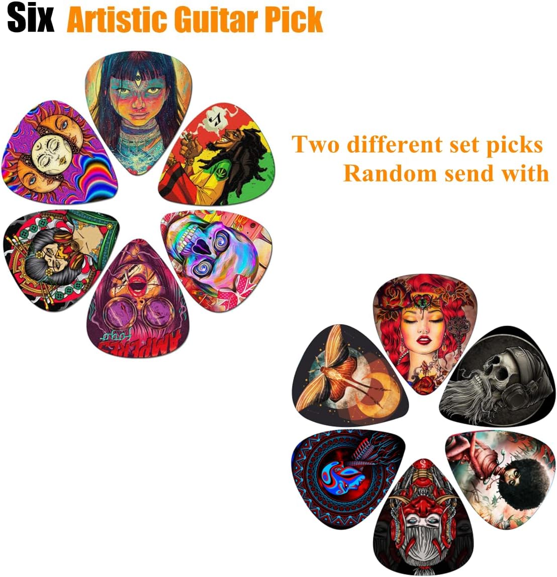 Guitar Slide, Set of 2 Glass Guitar Slides, 1 Steel Guitar Slide, 1 Guitar Slide Ring, with 6 Pieces Artistic Guitar Picks in Red EVA Box