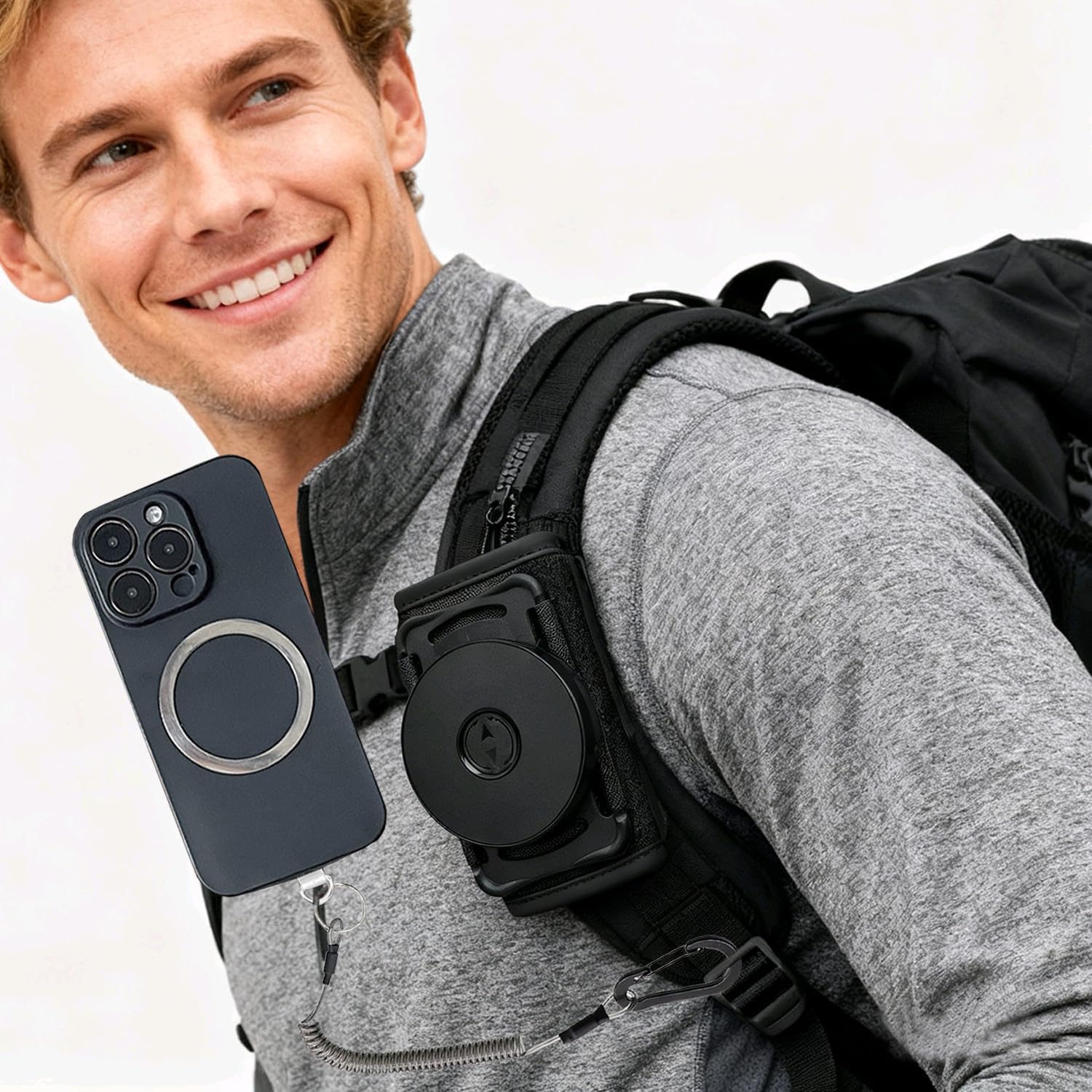 Magnetic Phone Holder for Shoulder Strap,Phone Backpack Clamp Mount,Compatible with iPhone 16/15/14/13/12,Fit Hiking/Climbing/Outdoor and Free Your Hand - Image 6