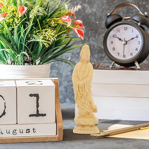 Miniatura 4 de PRETYZOOM Estatua de Buda de madera de Guan Yin, escultura de Kuan Yin, Feng Shui, adornos de mesa de la suerte para decoración del hogar y la