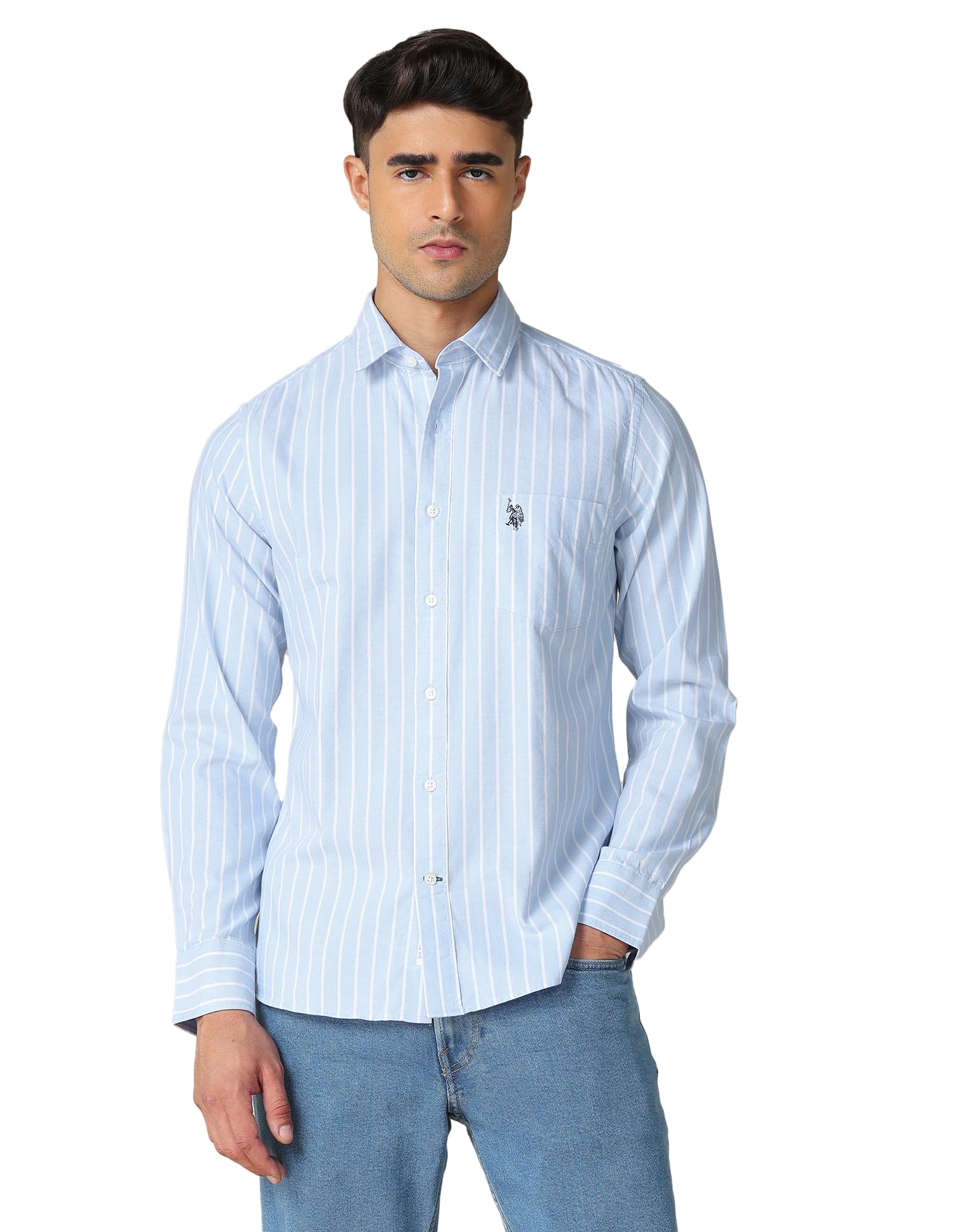 u.s. polo assn. Striped Regular Fit Shirt for Men - 100% Cotton, Breathable & Comfortable, Full Sleeves Casual Shirt for Men-picture-26