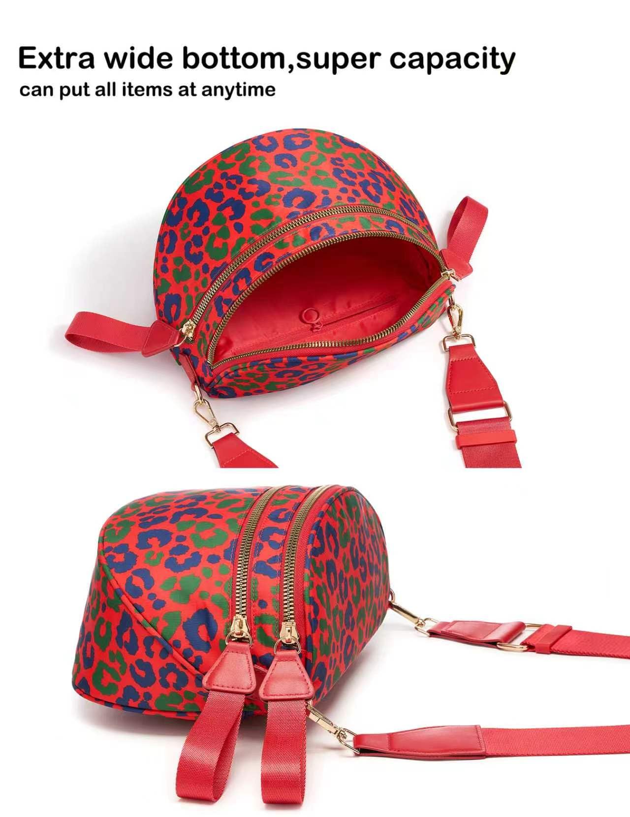 FEIBOON Spacious Nylon Crossbody Bag Bum Bag Handbags Wallets Purses Trendy Shoulder Bag for Women (Red Leopard) view 6