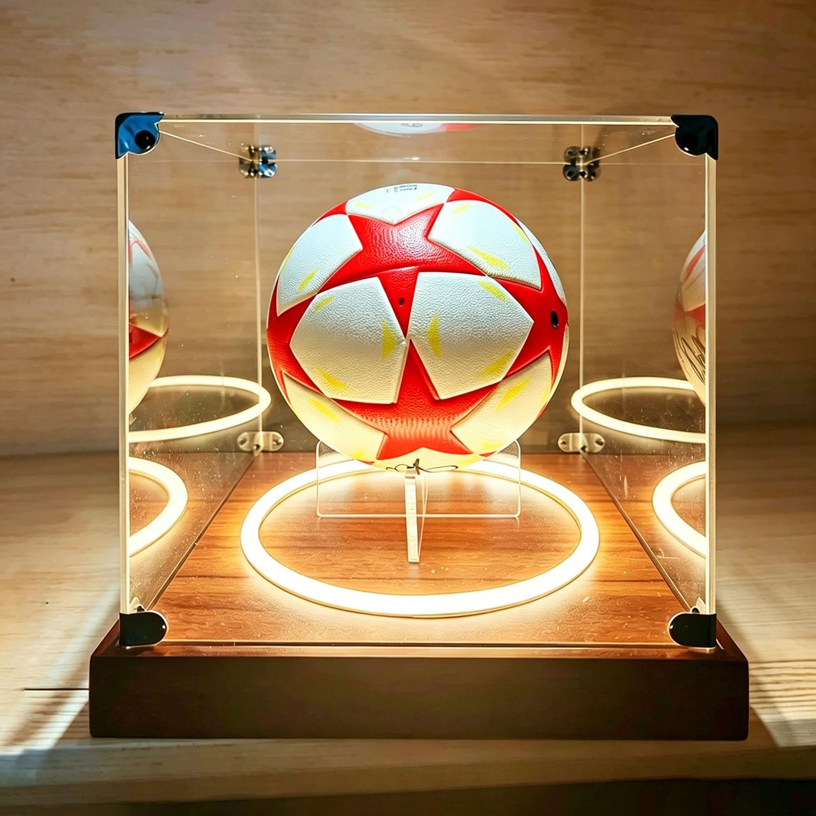 Vitrina de Acrílico Vitrina Acrílica para Balones de Voleibol y Fútbol Tamaño 5, Contenedor Transparente para Balones de Waterpolo 22,6 Cm LED, Organizador para Balones(20x20xH20cm/8x8x8in)