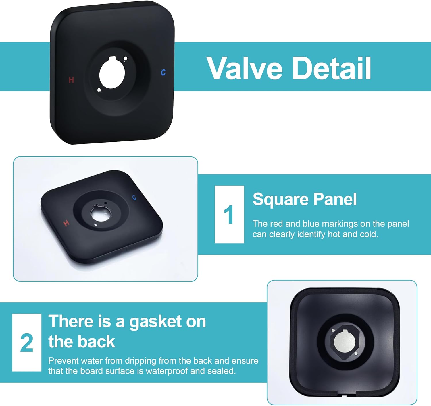 Matte Black Replacement Escutcheon Plate, Compatible with Genta LX Posi-Temp, for One-Handle Tub and Shower Faucets, Single Metal Square Shower Escutcheon Kit