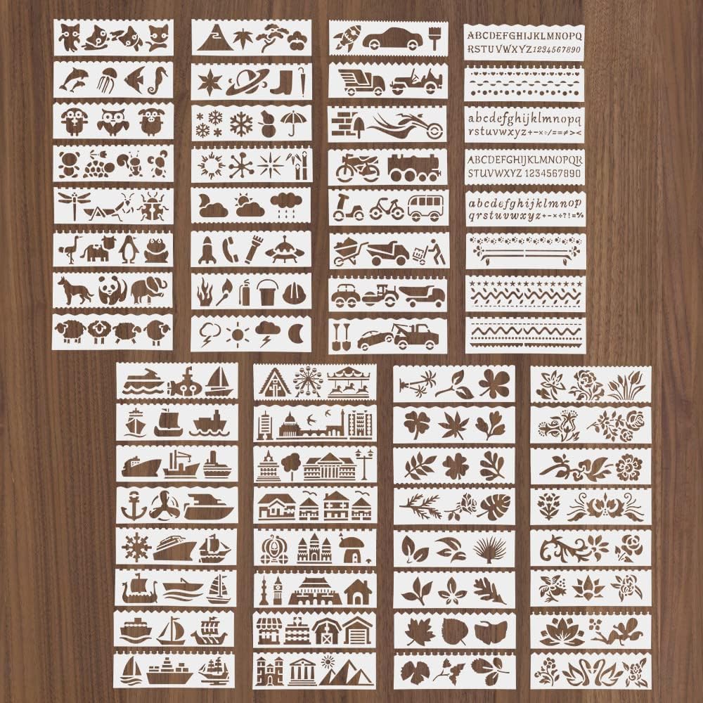 NAKLEO Stencil per Pittura di Bordi 21x45cm, Bambù Foglie Floreale, Modelli Striscia Plastica e Riutilizzabili per Dipengere di Angoli, Fai da te Arte Decorazioni Casa, Pareti Muro Legno Mobili