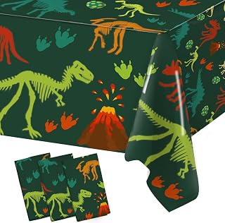 Staraise 3 Pieces Dinosaur Birthday Decorations Party Tablecloth, Dinosaur Table Cover PE Waterproof Rectangle Tablecloth for Kids Boy Birthday Classroom Dino World Party Decorations, 51.2X 86.6inch