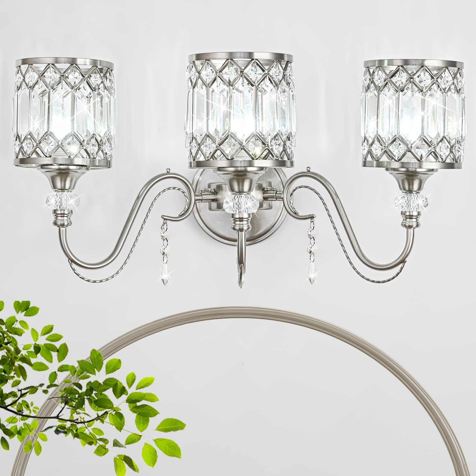 Photo 1 of Lumestary 3-Light Brushed Nickel Vanity Light with Crystal Shades
