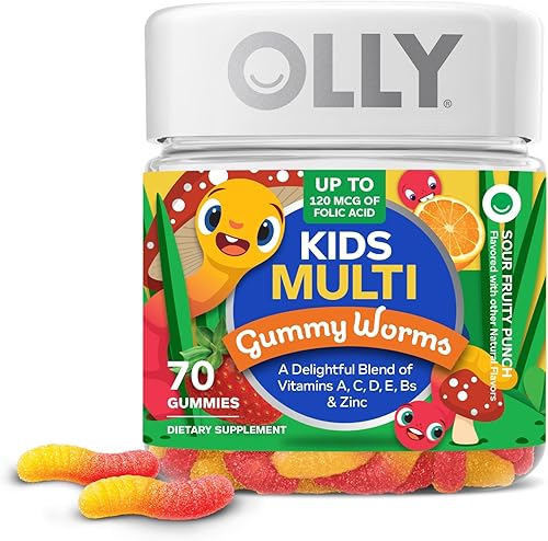OLLY Gusanos de gomita multivitamínicos para niños, salud general y apoyo inmunológico, vitaminas y minerales A, C, D, E, Bs y zinc, suplemento