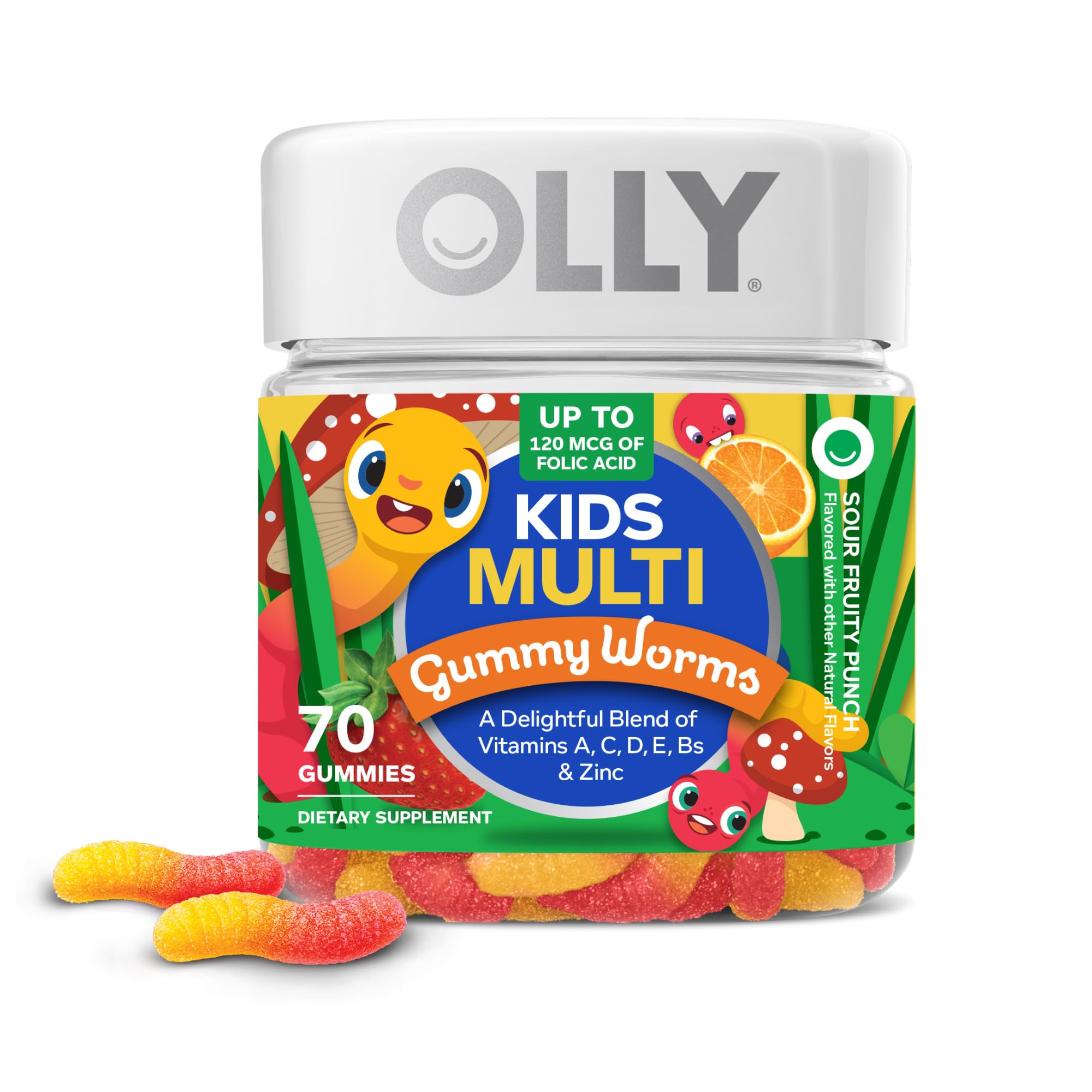 Gomitas multivitamínicas OLLY Kids, para la salud general y el sistema inmunitario, con vitaminas y minerales A, C, D, E, B y zinc, suplemento masticable, sabor a ponche de frutas ácidas, para 45 días (70 unidades)