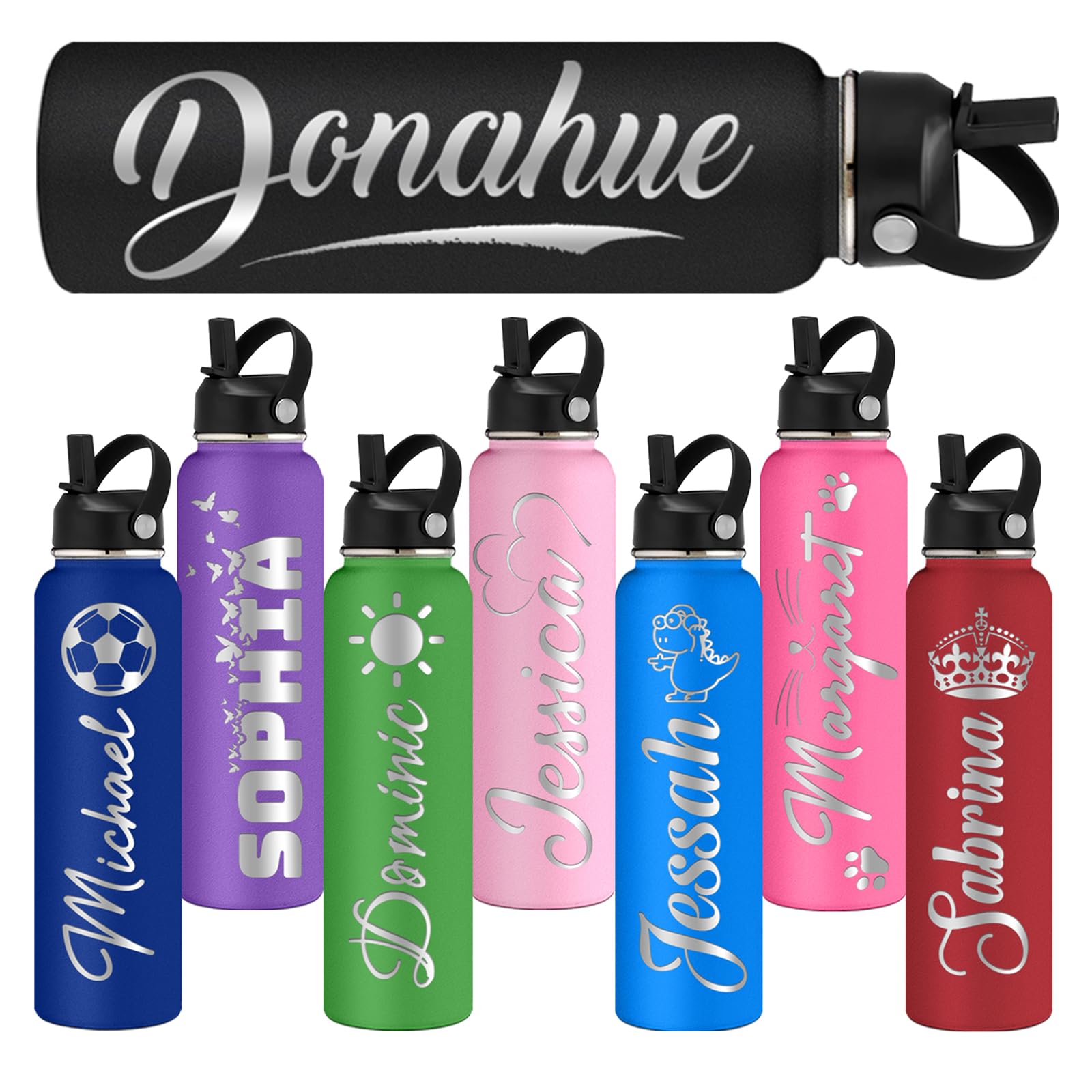 GBVllexuii Custom Water Bottles Personalized Stainless Steel Water Bottle with Straw Lid 12 18 24 32 40 oz Insulated Sport Water Bottle 32oz Engraved