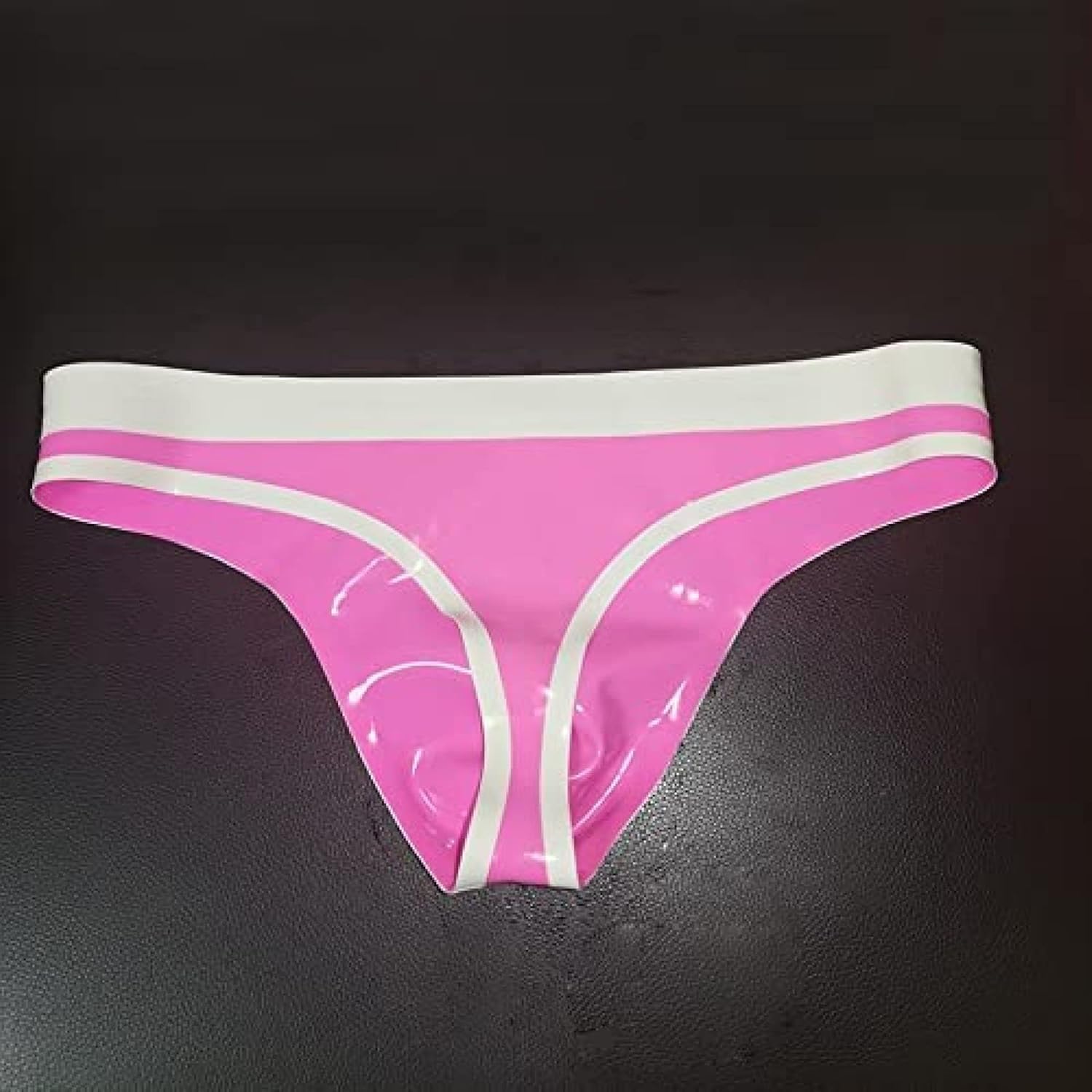Men's Latex Briefs with Pink and White Trim Male Rubber Panties Thong Lingerie Handmade,Purple and White,XL