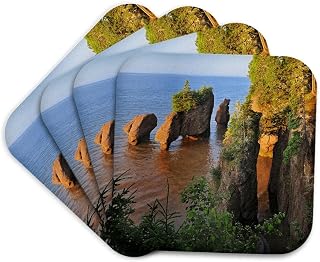 Set of 4 Coasters - Soft - Canada, NB, The Rocks Provincial Pk. Cape Hopewell Rocks at Low Tide. Landscape