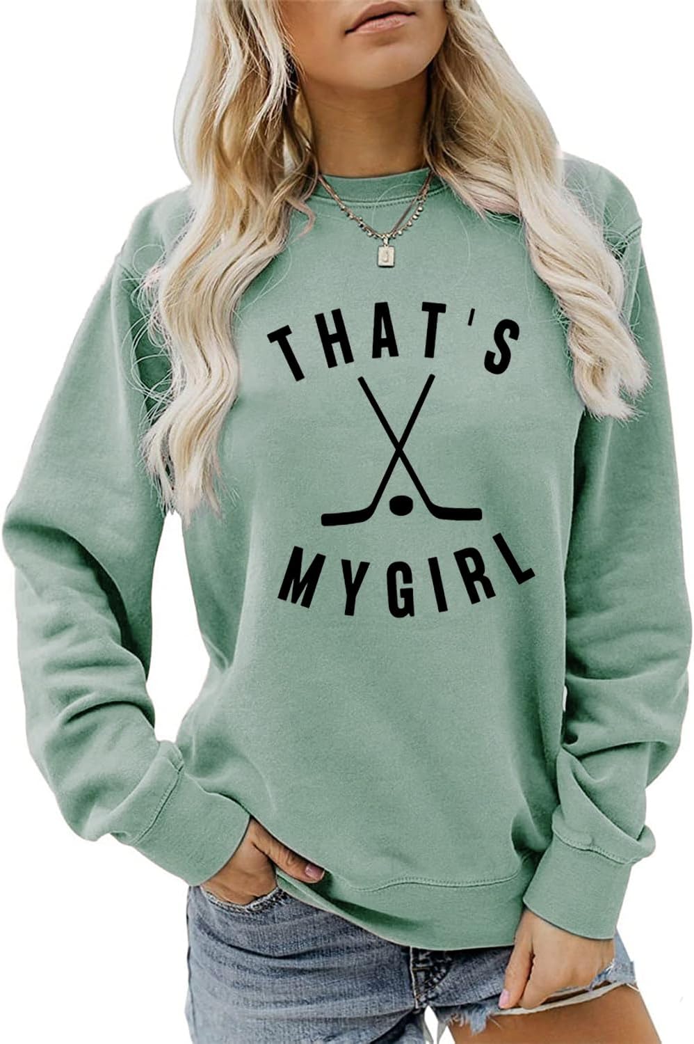 Hockey Mom Sweatshirt, That's My Girl Sweatshirt, Game Day Ice Hockey Lover Shirt Gifts Women Crewneck Pullovers Tops