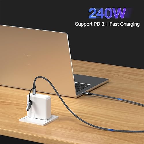 Miniatura 3 de UseBean Cable USB C de 240 W 0.6 pies, cable USB 3.2 Gen2 carga rápida PD y sincronización de datos de 20 Gbps y 4K a 60 Hz, cable USB AC a USB-C,