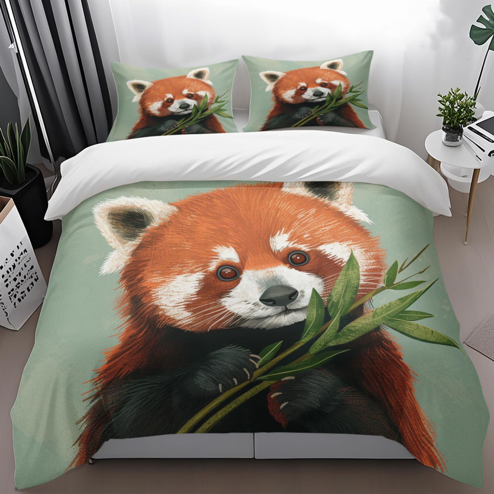 Housse de couette 140x200 brique verte rouge en microfibre avec 2 taies d'oreiller
