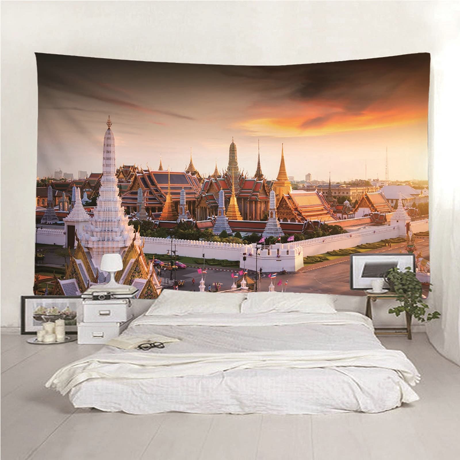 Aeici Colgar Pared Decoración, Tapiz Pared Habitacion Tapiz Puesta de Sol y Ciudad- Blanco, 260x240CM