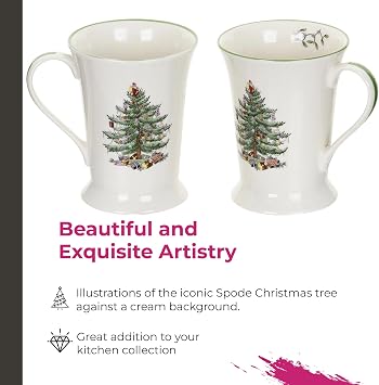 Spode Pimpernel Christmas Tree Mug & Coaster Set, 10 Oz - Set of 4
